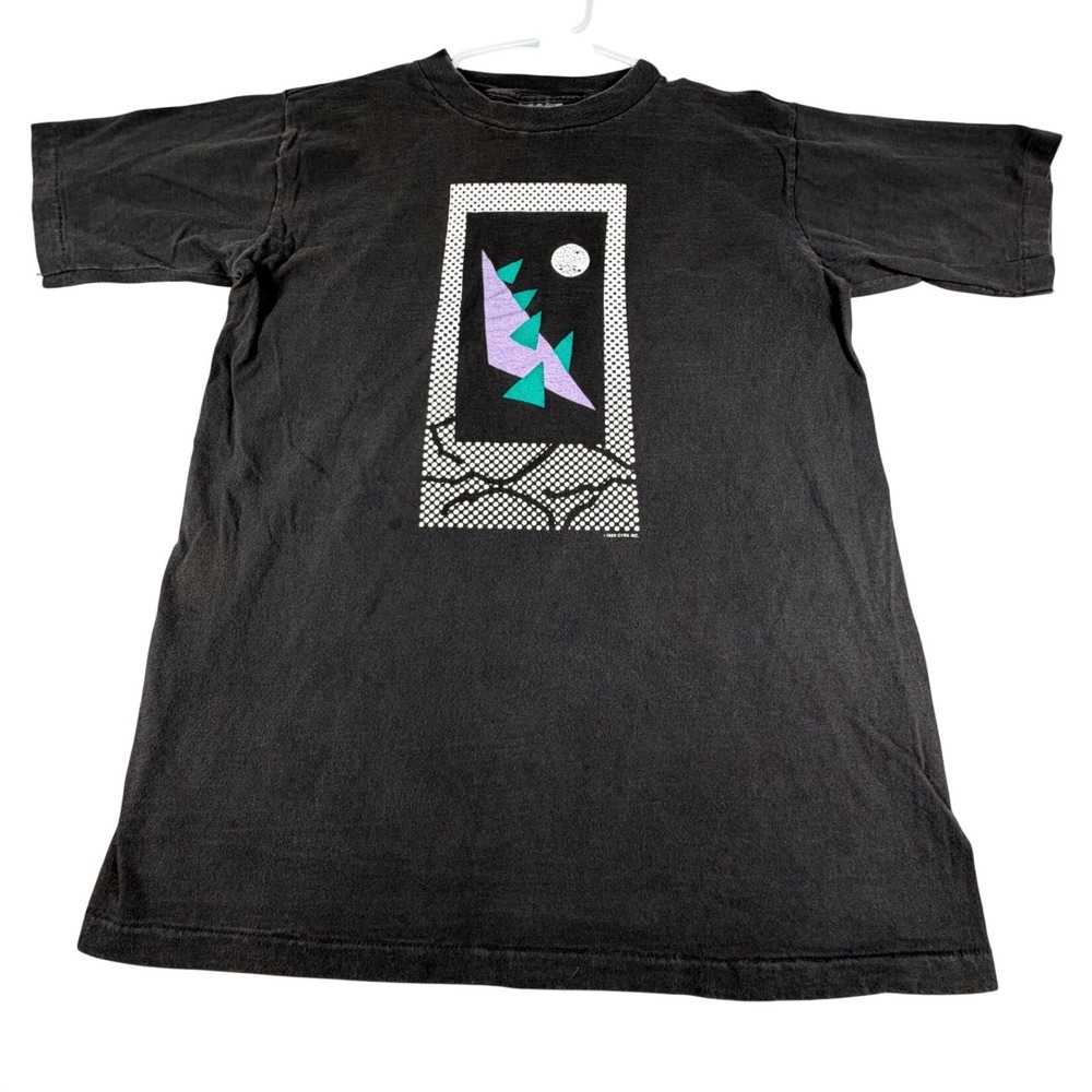 Vintage 1989 Cyrk Inc T-Shirt Oneita Power-T Black 80s Abstract Mens L